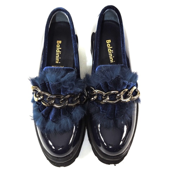 BALDININI 🇮🇹 WOMEN'S BLUE PATENT LEATHER COMFORT FASHION LOAFERS - Picture 6 of 7
